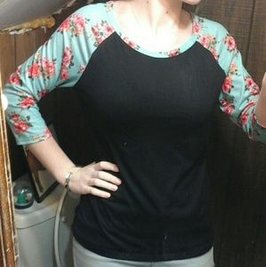 Black floral-sleeve shirt